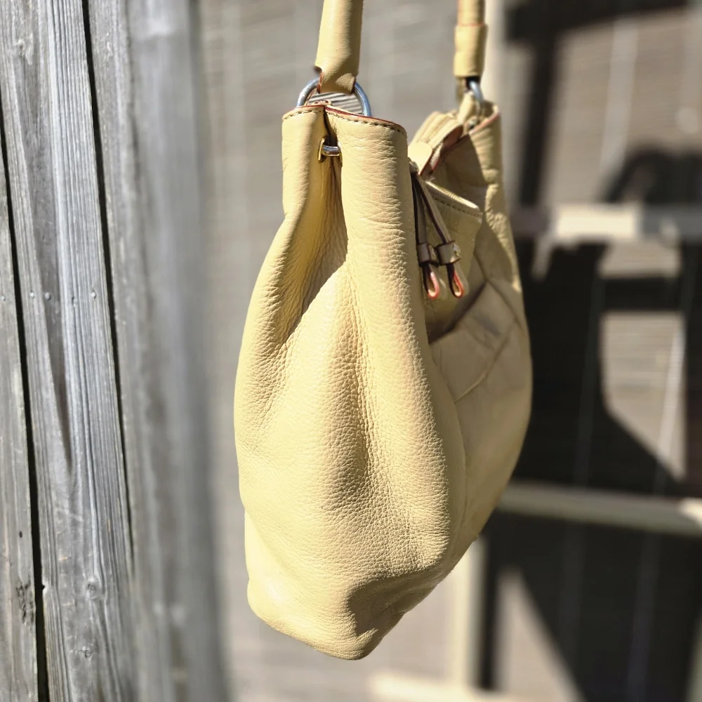 Kate Spade Cream Leather Soft Neutral Hobo Boho Casual Shoulder Purse Bag